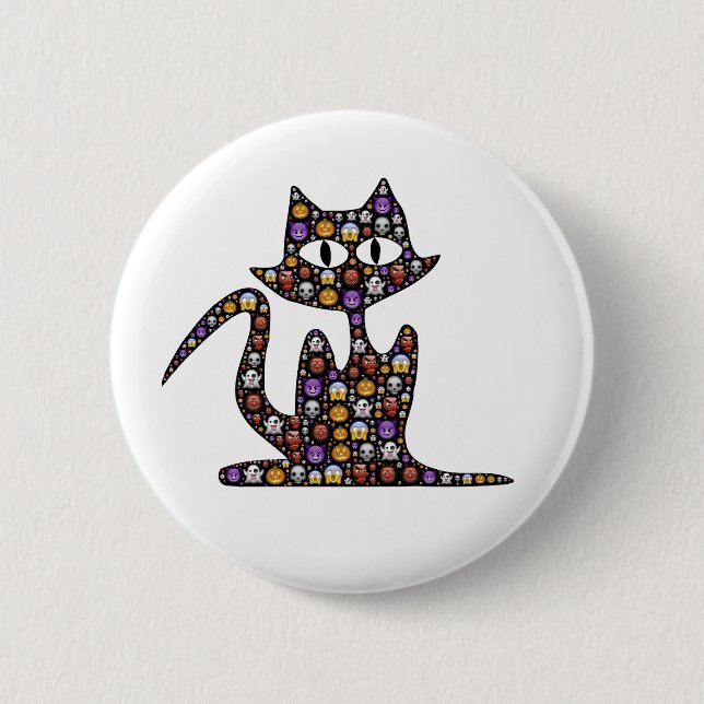 Halloween Emoji Black Cat Pinback Button (Front)
