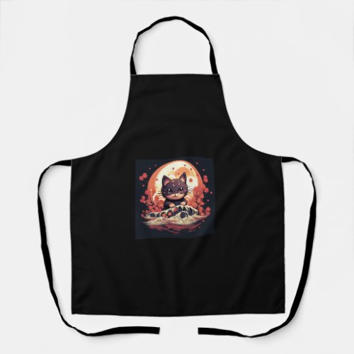 Halloween Enchantment_ Black Cat Pumpkins Wave  Apron