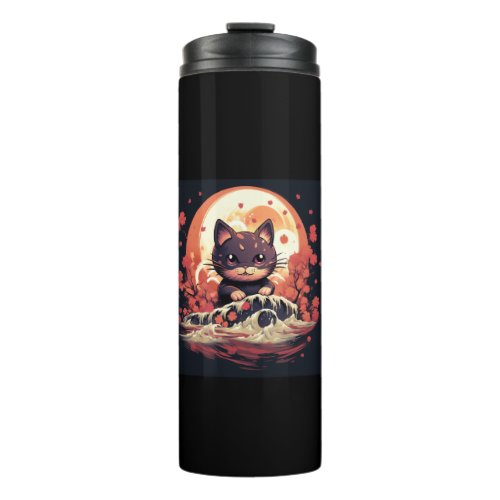 Halloween Enchantment_ Black Cat Pumpkins Wave  Thermal Tumbler