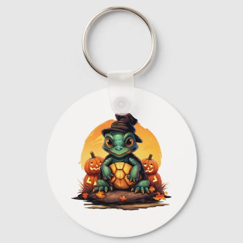 Halloween Enchantment Turtle with Hat in Autumn Keychain