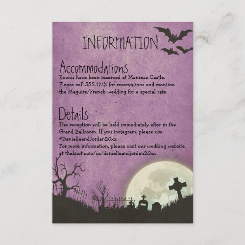 Halloween enclosure card for wedding in purple