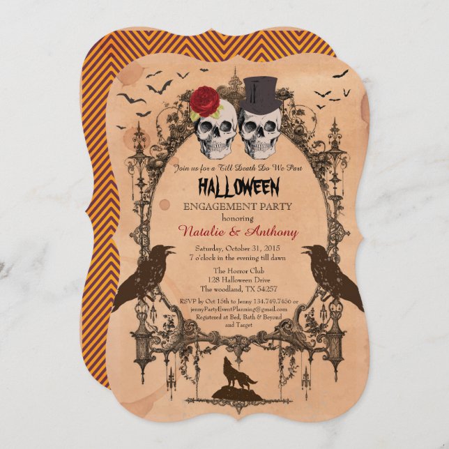 Halloween engagement party invitation. Rustic Invitation (Front/Back)