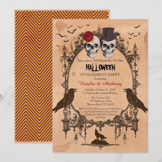 Halloween engagement party invitation. Rustic Invitation (Front/Back)