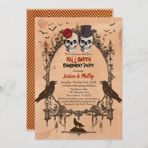 Halloween engagement party invitation sugar skull