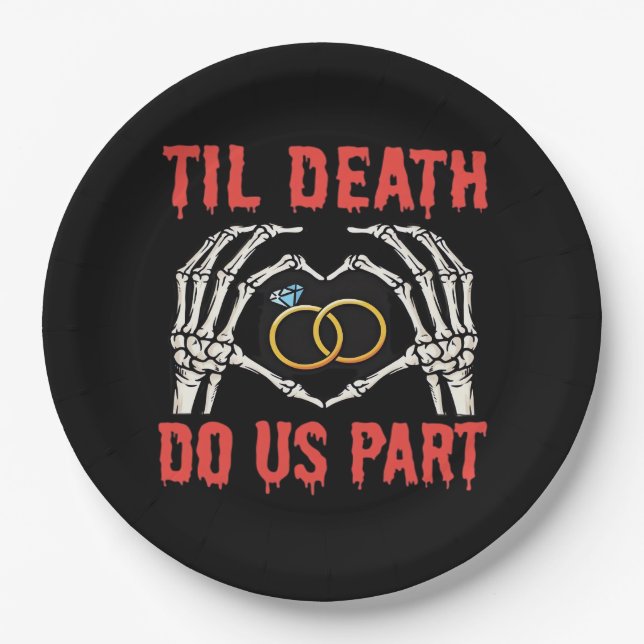 Halloween Engagement Til Death Do Us Part Skeleton Paper Plates (Front)
