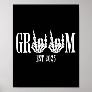 Halloween Engagement Wedding Bride Groom Skeleton Poster