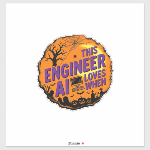 Halloween Engineer Loves AI Vintage Vector Design_ Sticker