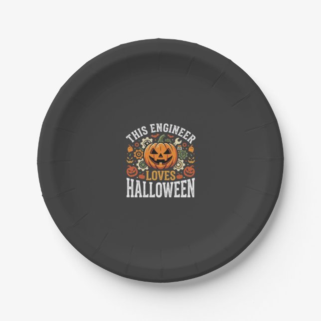Halloween Engineer Pumpkin Vector Paper Plates (Front)