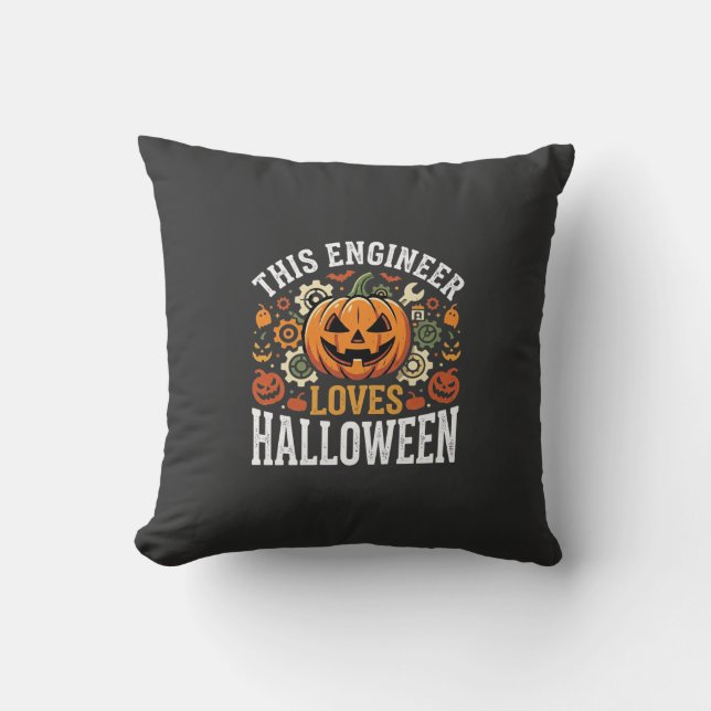 Halloween Engineer Pumpkin Vector Throw Pillow (Front)
