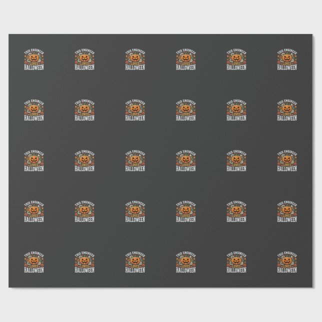 Halloween Engineer Pumpkin Vector Wrapping Paper (Flat)