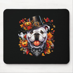 Halloween English Bulldog Fall Leaves Pumpkins Gho Mouse Pad