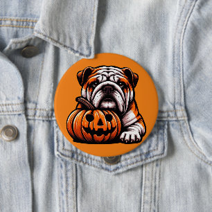 Halloween English Bulldog - Jack o Lantern Autumn Button