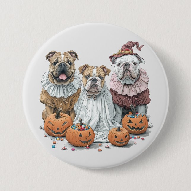 Halloween English Bulldogs Pumpkin Button (Front)