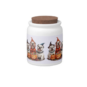 Halloween English Bulldogs Pumpkin Candy Jar