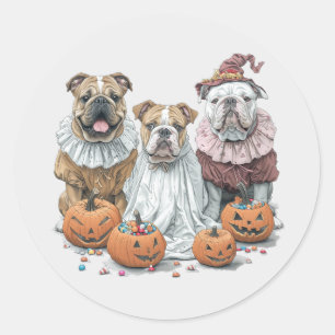 Halloween English Bulldogs Pumpkin Classic Round Sticker