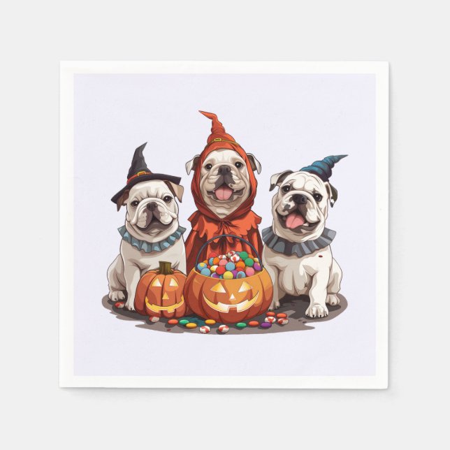 Halloween English Bulldogs Pumpkin Napkins (Front)
