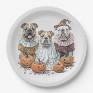 Halloween English Bulldogs Pumpkin Paper Plates