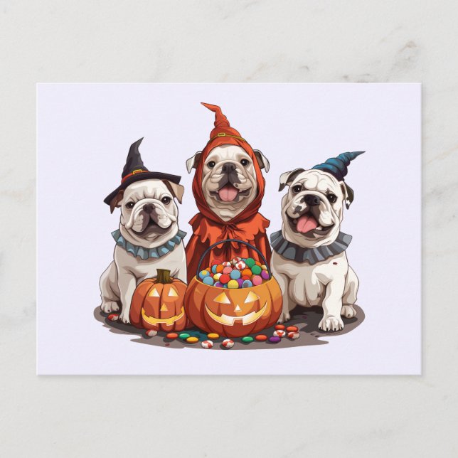 Halloween English Bulldogs Pumpkin Postcard (Front)
