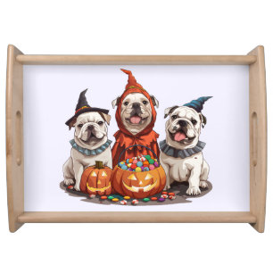 Halloween English Bulldogs Pumpkin Serving Tray