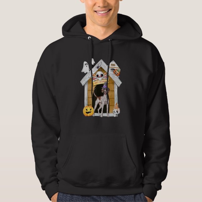 Halloween English Pointer Dog Witch Haunted House Hoodie (Front)