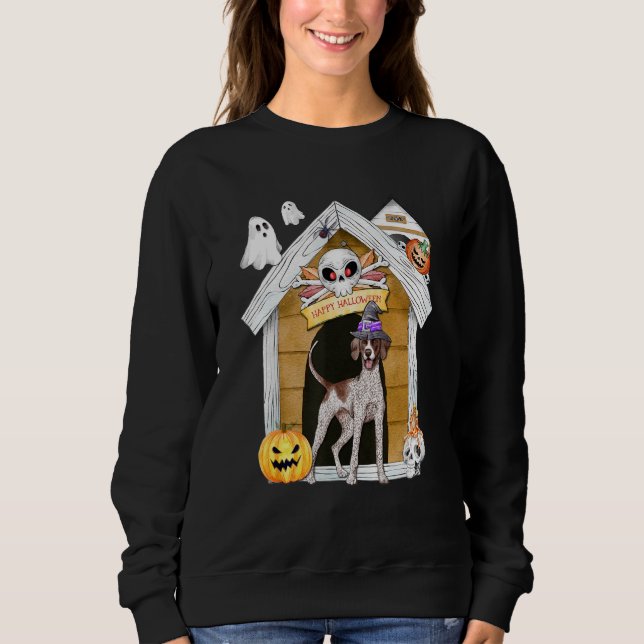 Halloween English Pointer Dog Witch Haunted House Sweatshirt (Front)