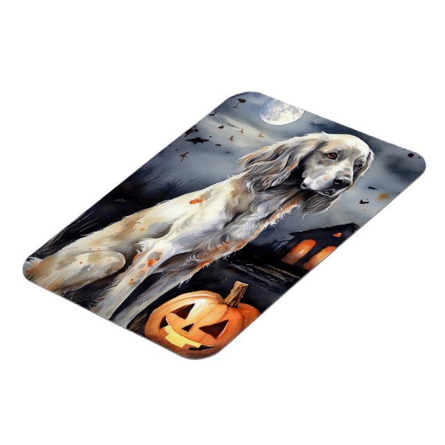 Halloween English Setter With Pumpkins Scary Magnet (Left Side)