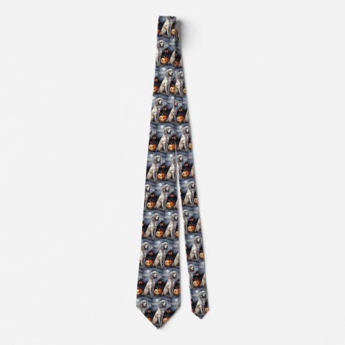 Halloween English Setter With Pumpkins Scary Neck Tie