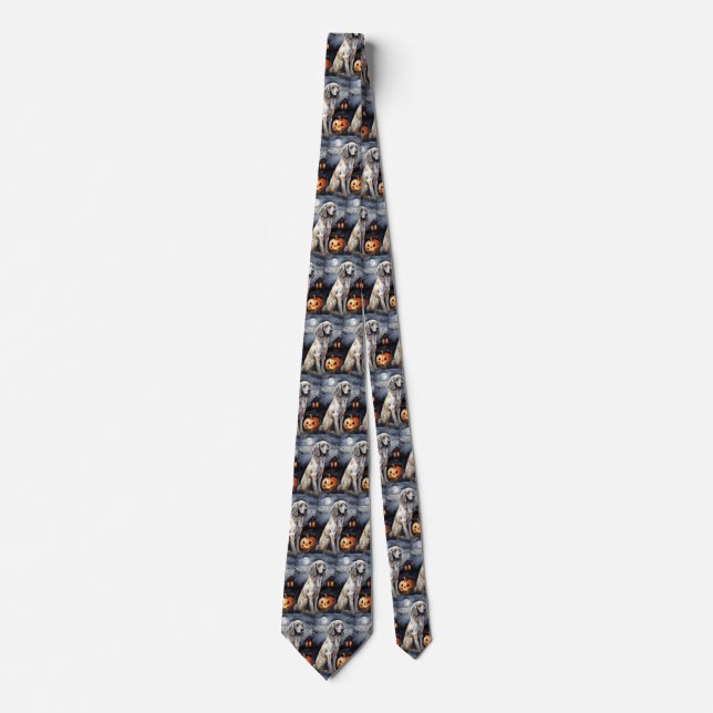 Halloween English Setter With Pumpkins Scary Neck Tie (Front)