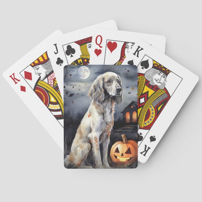 Halloween English Setter With Pumpkins Scary Poker Cards (Back)