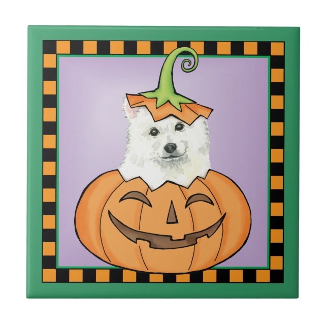 Halloween Eskie Ceramic Tile (Front)