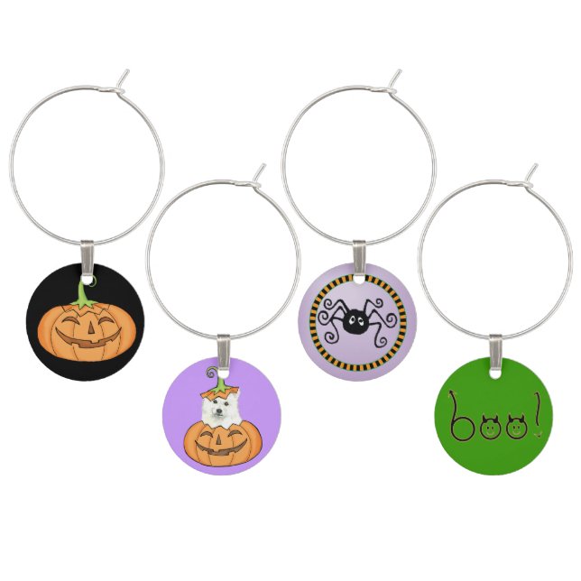 Halloween Eskie Wine Glass Charm (Staggered)