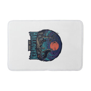Halloween Est Howling Wolf Red Moon Zombie Hand_1 Bath Mat