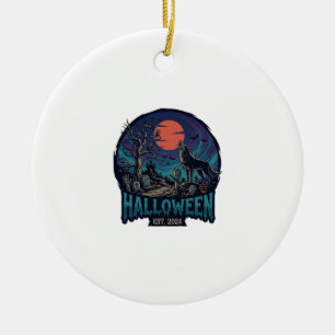 Halloween Est Howling Wolf Red Moon Zombie Hand_1 Ceramic Ornament