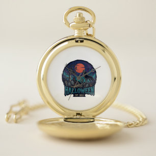 Halloween Est Howling Wolf Red Moon Zombie Hand_1 Pocket Watch