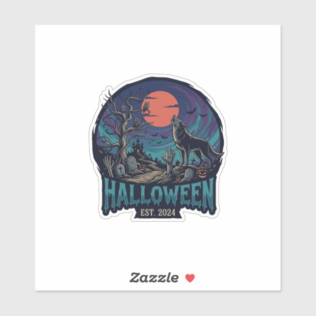 Halloween Est Howling Wolf Red Moon Zombie Hand_1 Sticker (Sheet)