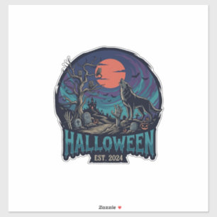 Halloween Est Howling Wolf Red Moon Zombie Hand_1 Sticker
