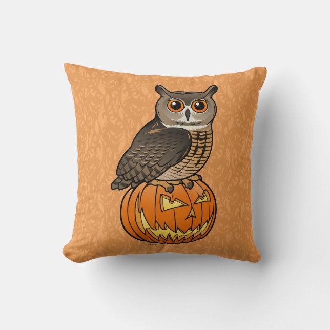 Halloween Eurasian Eagle Owl Throw Pillow (Front)