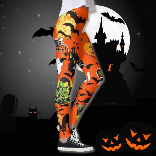 Halloween Everything Cute Leggings Witch Ghost Bat