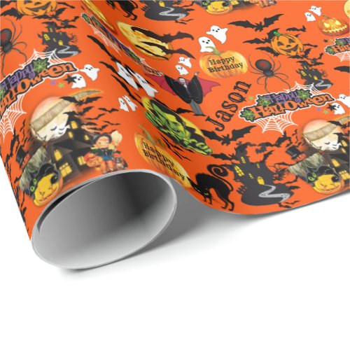 Halloween Everything Happy Birthday NAME Cute Wrapping Paper