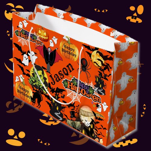 Halloween Everything Happy Birthday NAME Ghosts Large Gift Bag