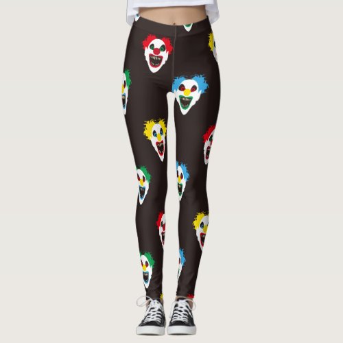 Halloween Evil Clown Faces Hallowtine Pattern Leggings