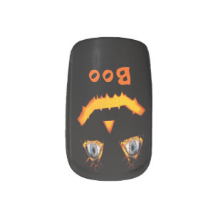 Halloween Evil Eyes Jack O Lantern Face Orange Boo Minx Nail Art