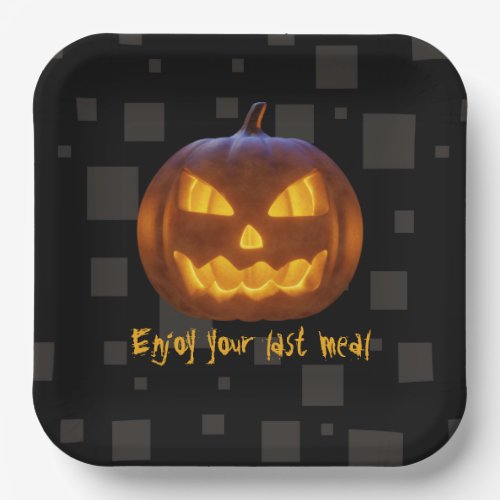 Halloween Evil Pumpkin Last Meal Orange Black Grey Paper Plates