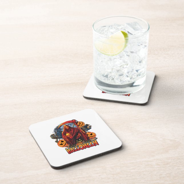 Halloween Evil skeleton, Pumpkin Beverage Coaster (Right Side)
