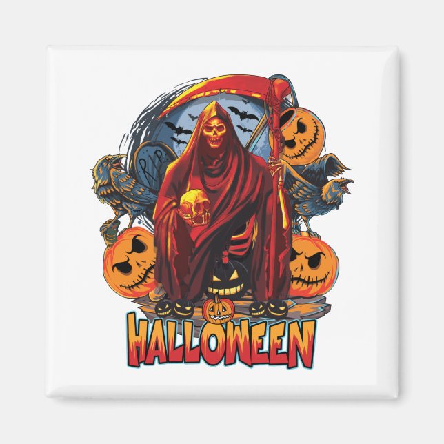 Halloween Evil skeleton, Pumpkin Magnet (Front)