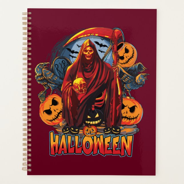 Halloween Evil skeleton, Pumpkin Planner (Front)