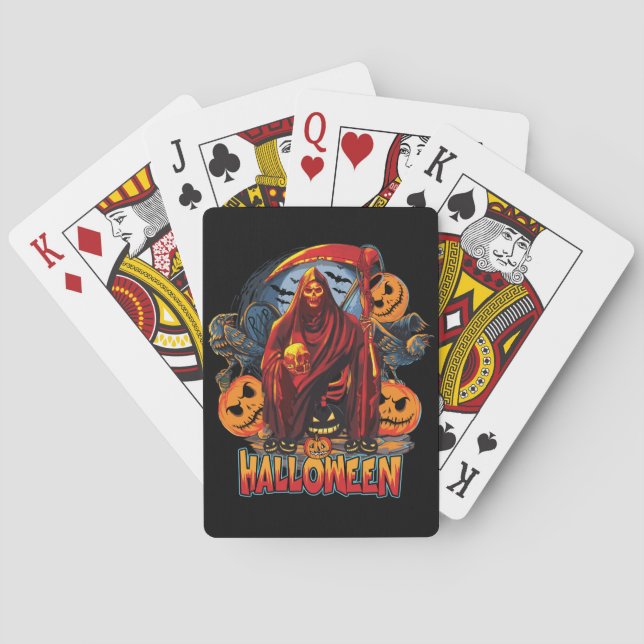 Halloween Evil skeleton, Pumpkin Poker Cards (Back)