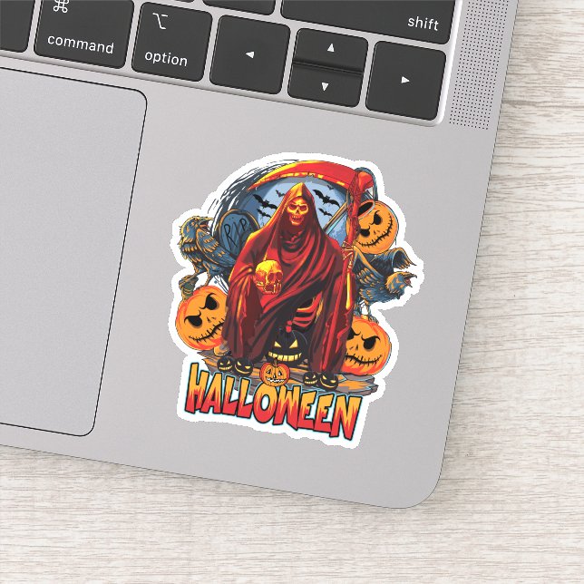 Halloween Evil skeleton, Pumpkin Sticker (Detail)