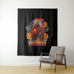 Halloween Evil skeleton, Pumpkin Tapestry