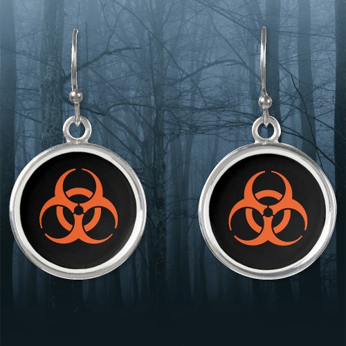 Halloween Extreme Orange Biohazard Symbol Earrings